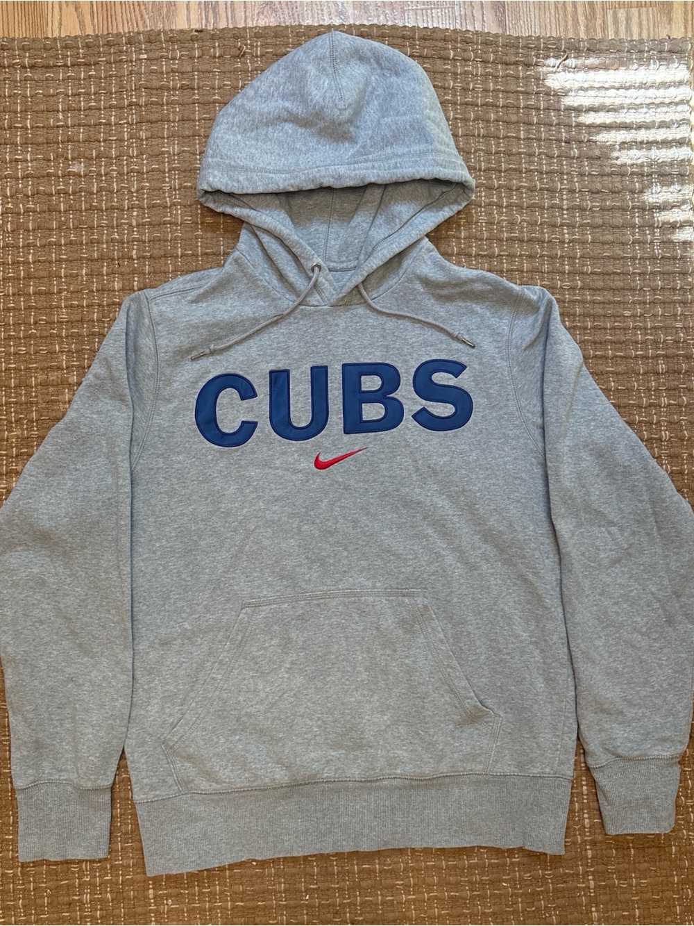 Nike Gray Hoodie with Blue CUBS Text and Red Swoosh
